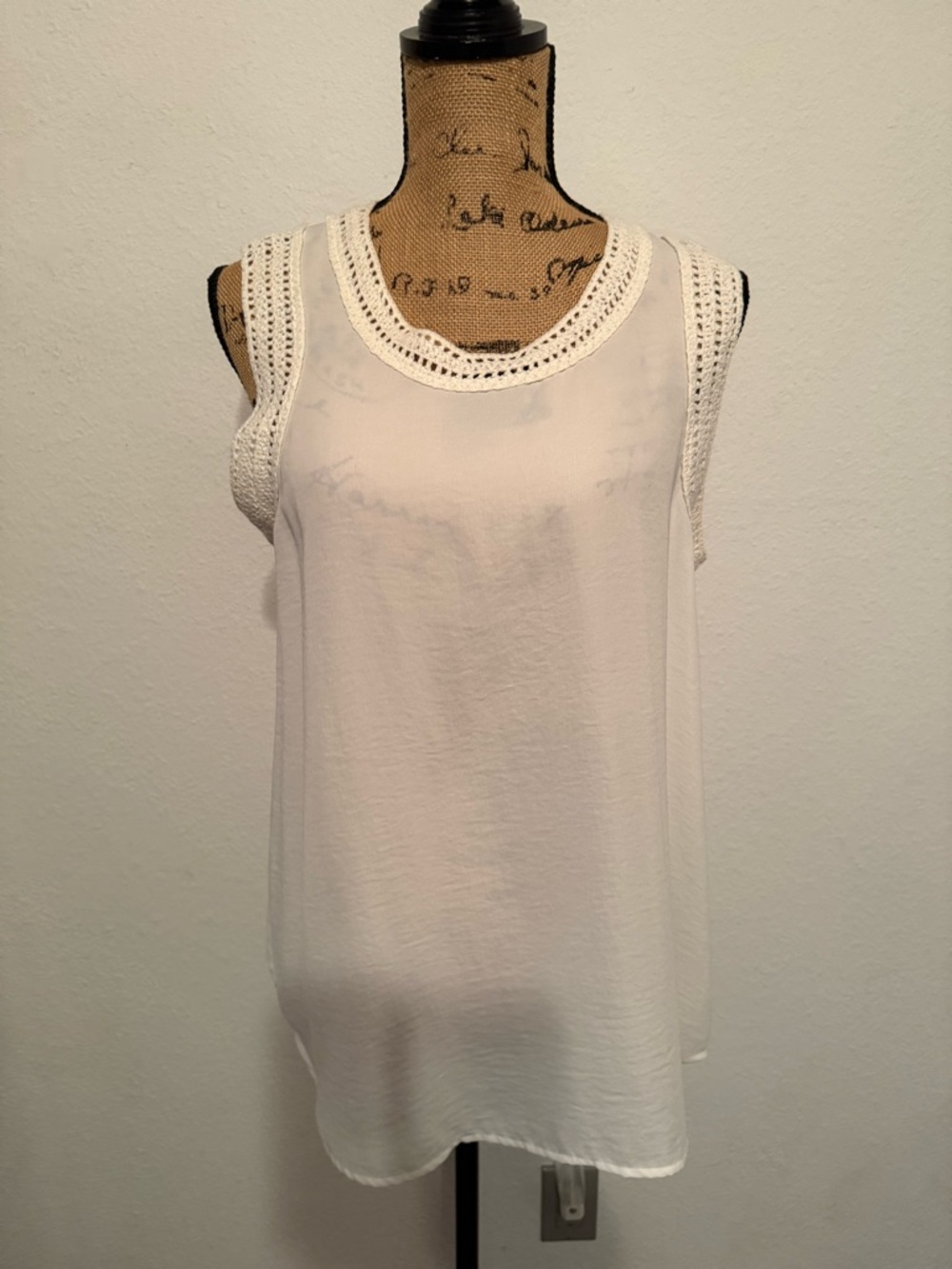 CAbi Marissa White Sheer Sleeveless top with crochet trim medium - Picture 2 of 11